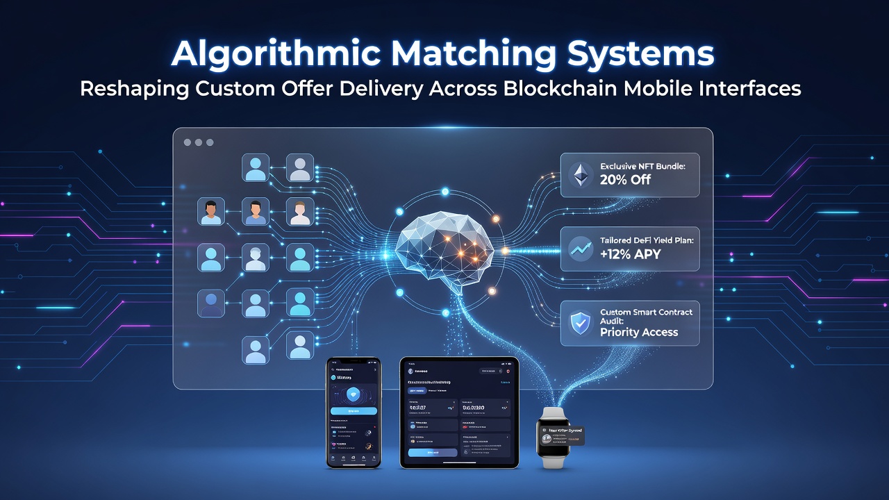Blockchain mobile interface displaying algorithmic matching for custom offers