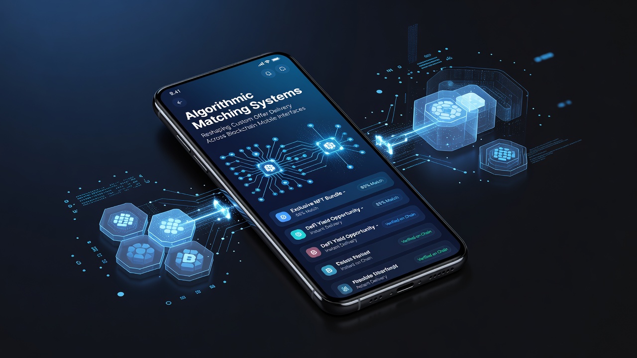 Mobile blockchain dashboard illustrating real-time custom offer delivery