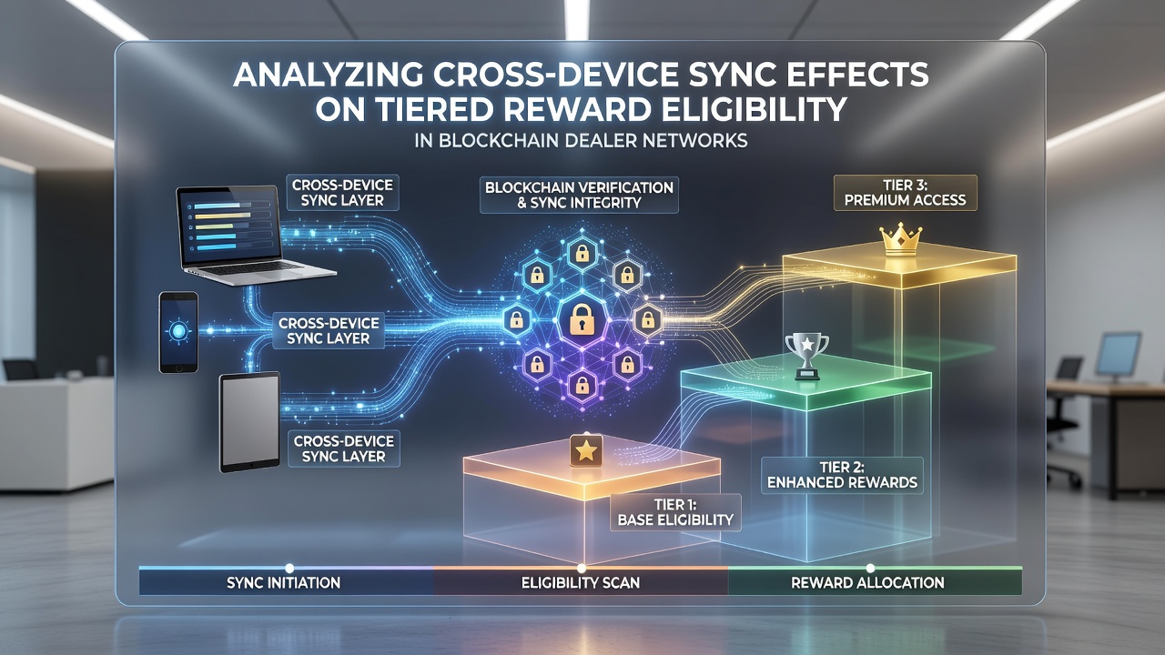 Data visualization of cross-device synchronization metrics affecting reward tier eligibility