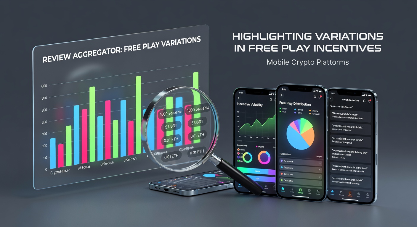 Dashboard view from a review aggregation platform displaying side-by-side comparisons of free play incentives across multiple mobile crypto casinos