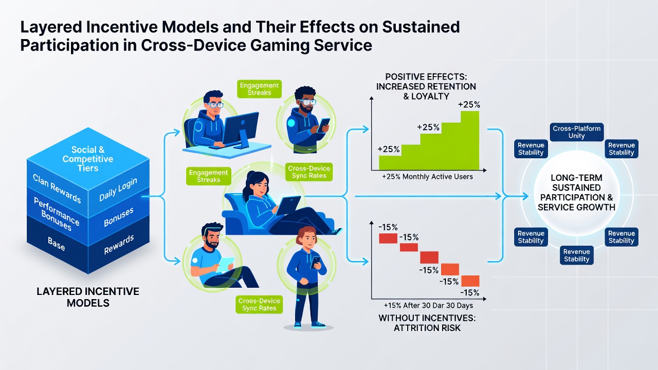 Analytics dashboard displaying participation curves across mobile console and PC gaming with layered reward tiers highlighted